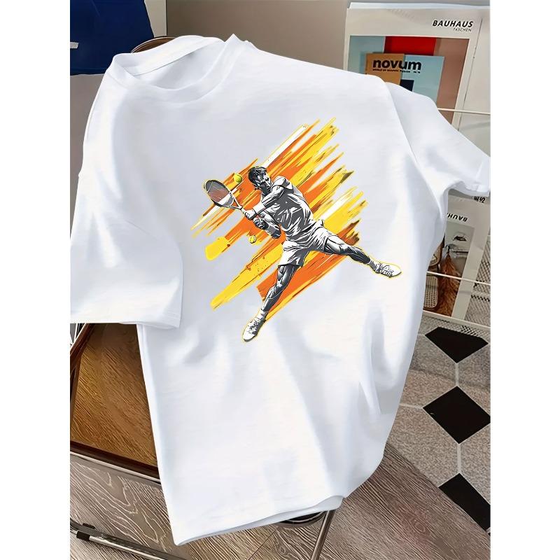 European sizes Children Short-sleeve T-shirt with a Dynamic Tennis Player Print on a Yellow Background Featuring a Fashionable Casual Sporty Style