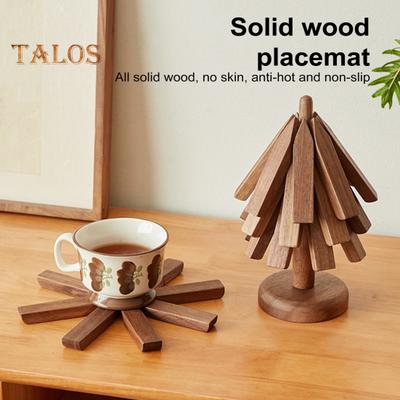 1/3/4/5Pcs Walnut Wooden Trivets with Stand Heat-Resistant Hot Pads for Pots Pans Christmas Tree Shape Design Coasters Kitchen Table Decor Gift
