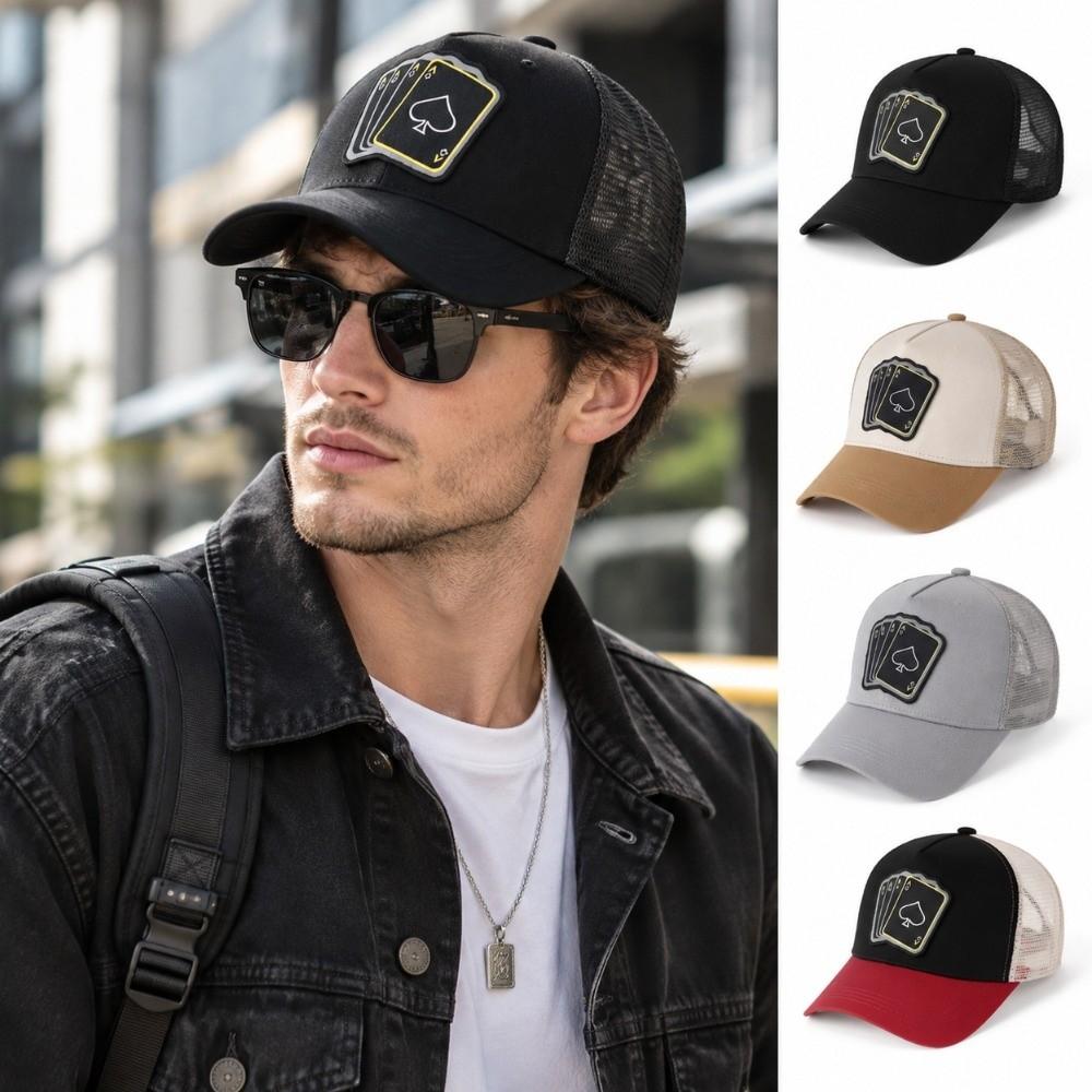 Breathable Mesh Poker Card Hat Adjustable Trucker Hat Fashionable Mesh Back Cap Outdoor Sports
