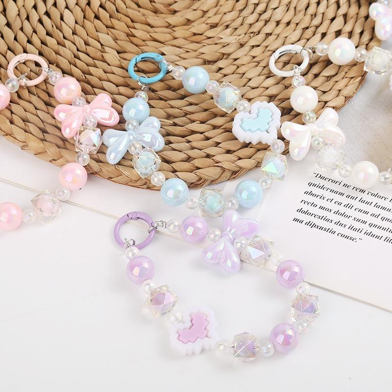 Candy Color Butterfly Beaded Phone Lanyard, Keychain & Heart Pendant with Building Blocks