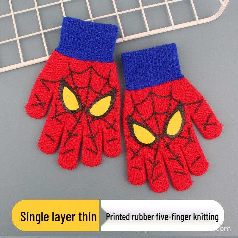 Children's Cute Cartoon Knitted Christmas Gloves - Five-Finger Warm Style for Boys and Girls