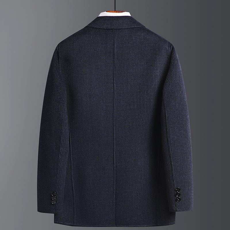 Jesienno-zimowy prosty dwustronny wełniany garnitur męski slim w kratę ręcznie robiony mały garnitur marynarka garniturowa bez kaszmiru dla mężczyzn