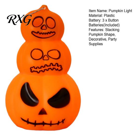 Pumpkin Table Lamp Halloween Stacking Light, LED Light-up Decoration for Festival Party, Glowing Hanging Ornament with Metal Ring Horror Light