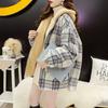 Women's Hooded Long Sleeve Cardigan Loose Lazy Style Fleece Lined Jacket 2026 Winter Plaid Patchwork Warm Zip Up Coat