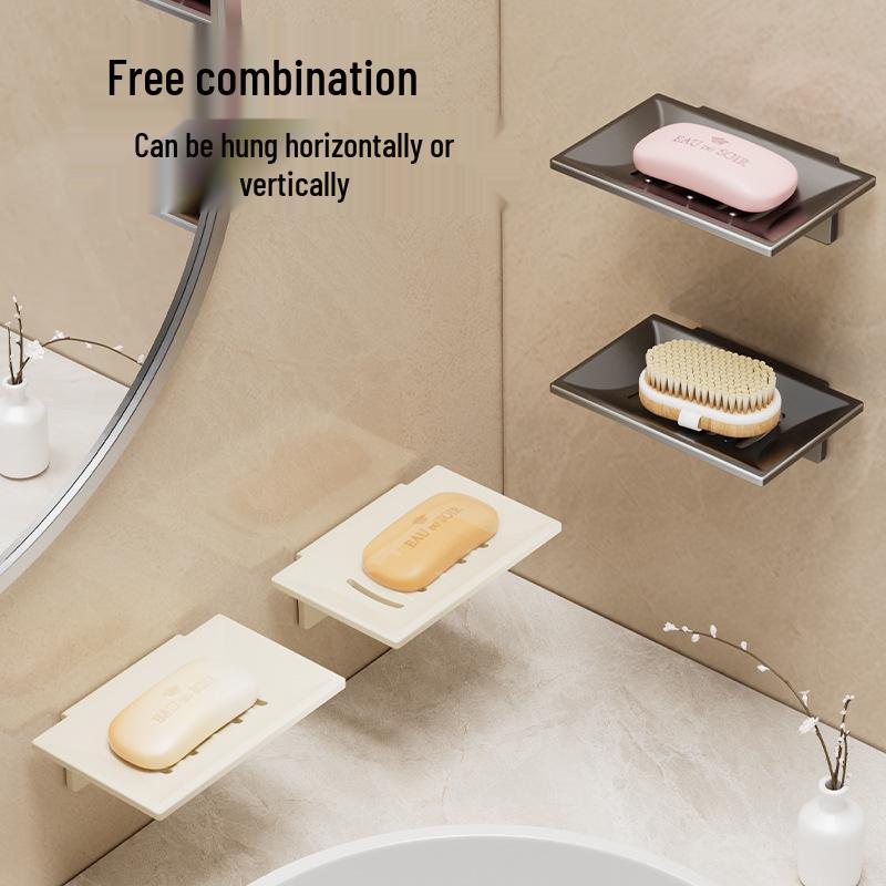 Wall-Mounted Adhesive Soap Holder with Draining Mesh Tray - No Drilling Required, Water-Free Soap Dish for Bathroom