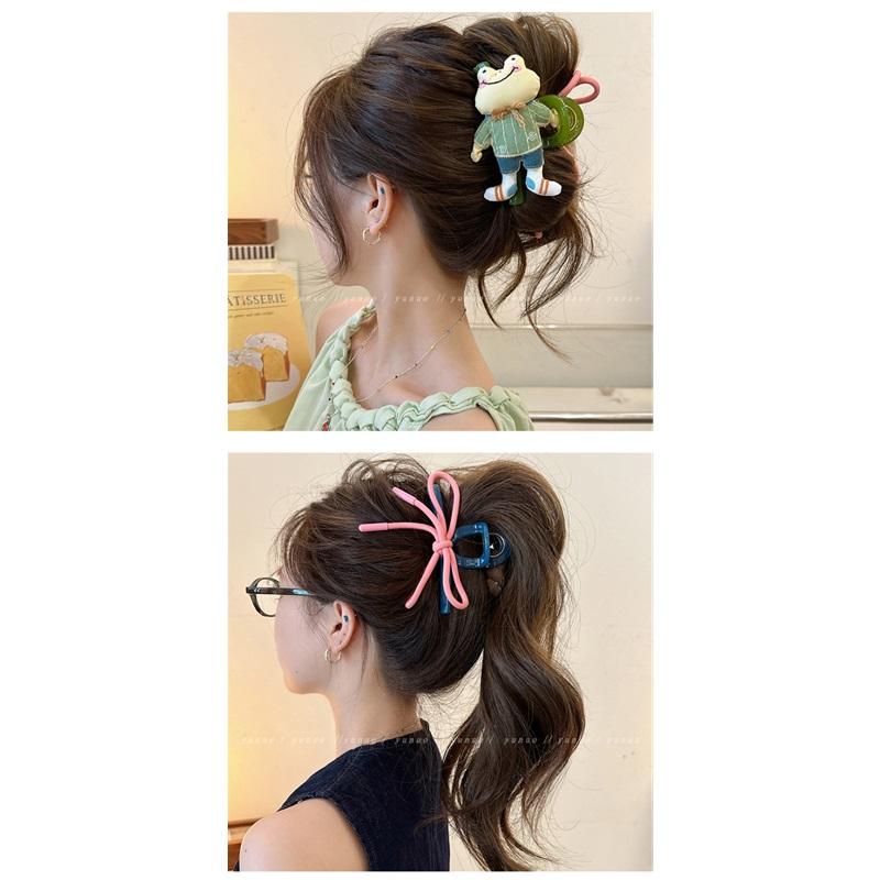 Cute Bear Double Sided Hair Claw Bow Shark Clip Elegant Back Head Hair Accessories