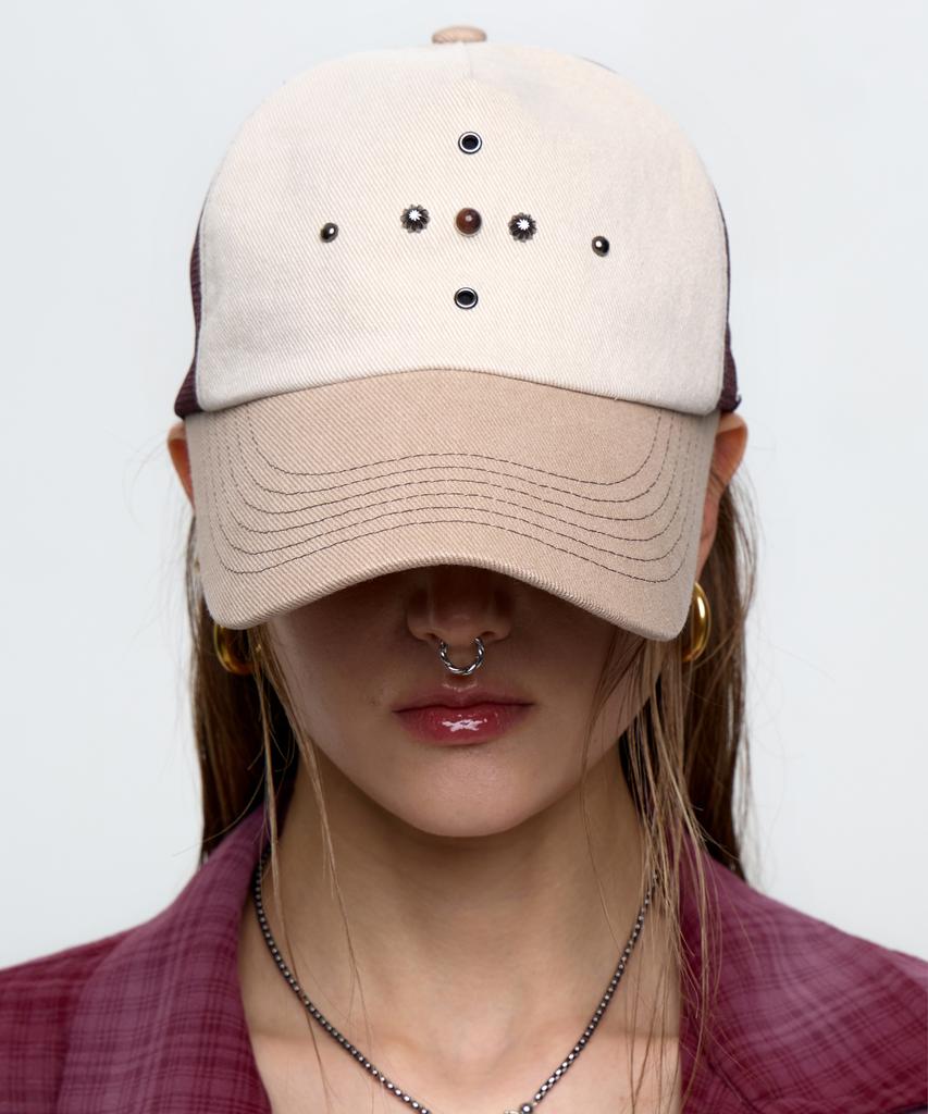 Aleseueseussi Western Rivet Mesh Cap - Brown/Beige