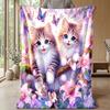 Kittens and Roses Romance Theme blanket Lightweight Warm Flannel Blanket Decorative Throw Blanket for Home Decoration