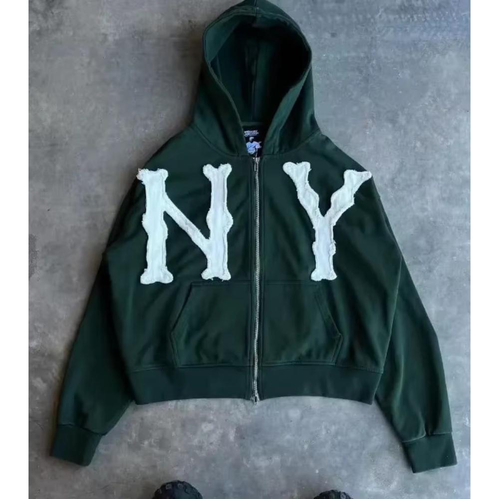 European and American Trendy Brand Fashion Jacket Letter Embroidered Oversized Hoodie Men Y2k Harajuku Retro Zipper Sweatshirt