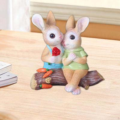 Desktop Rabbit Statue, Bunny Animal Figurine, Outdoor Art Decor, Table Decoration for Fairy Garden