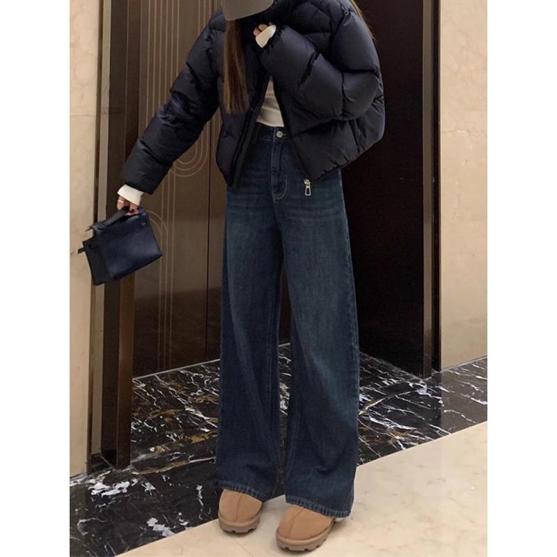 Women's Plus Size High Waist Vintage Velvet Wide Leg Jeans - Autumn/Winter Loose Floor-Length