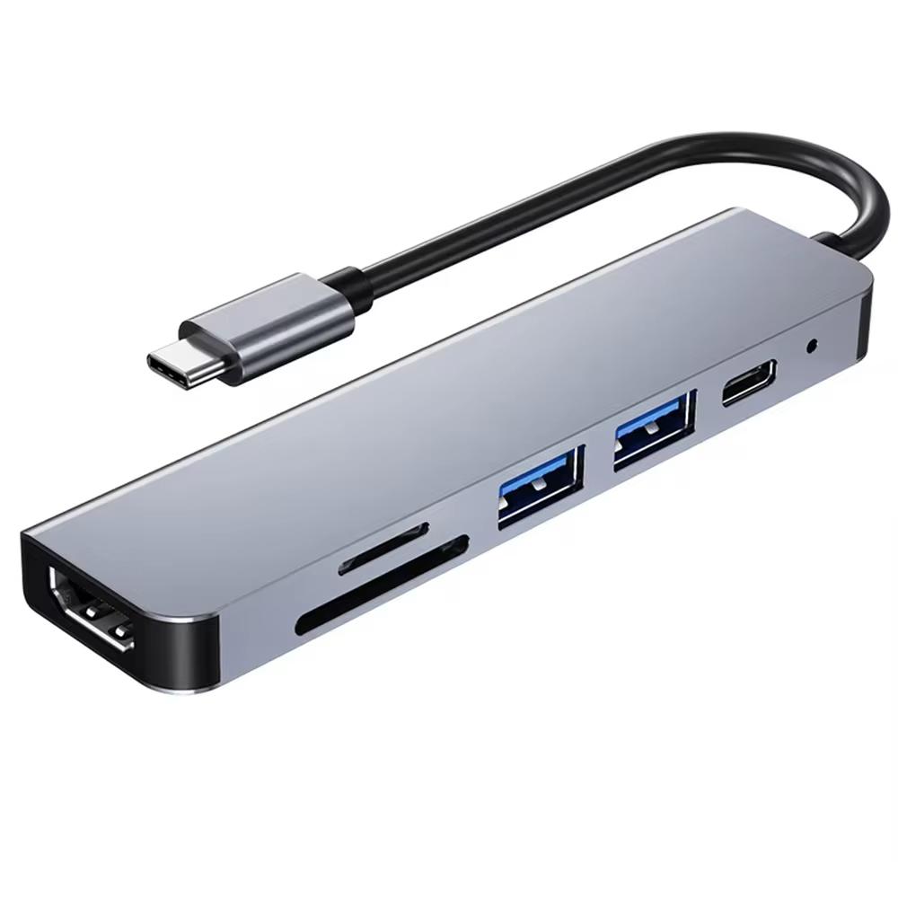 6 in 1 USB-C HUB Type-c HUB USB-C to USB 3.0 HDMI-Compatible Dock for MacBook Pro for Nintendo Switch USB-C Type-C 3.0 Splitter серый