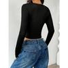 Women's Spring and Autumn Long-sleeved T-shirts Look Slim Slim Lace Patchwork Babes Top U-neck Base Shirt