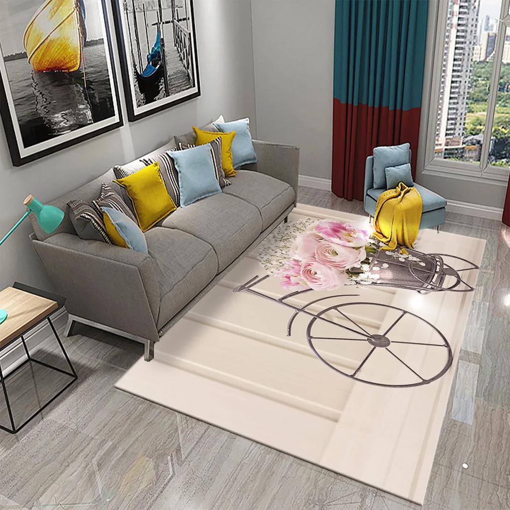 3D Vintage Flower Bicycle Carpet for Bedroom Entrance Decor Door Mat Bathroom Hallway Non-Slip Rug Decor Kitchen Living Room Mat