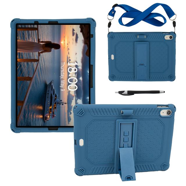 

Soft Silicone Case Universal For Apple iPad 11 2025 A16 11th 10.9 2022 10th Gen. With Shoulder Strap Adjustable Stand Cover iPad 10.9 2022 -10th темно-синього кольору