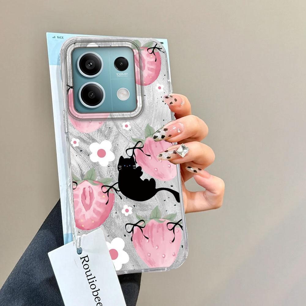 Pink Fruit Cherry Butterfly Feather Texture Phone Case for Xiaomi Mi 13T 14T Pro 11 Lite NE 5G Couple Shell Silicone Bags Cover