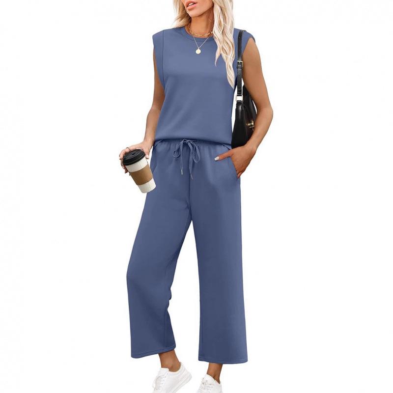 2025 Women's Loose Sleeveless Two-Piece Set: Round Neck Vest Top & Pants