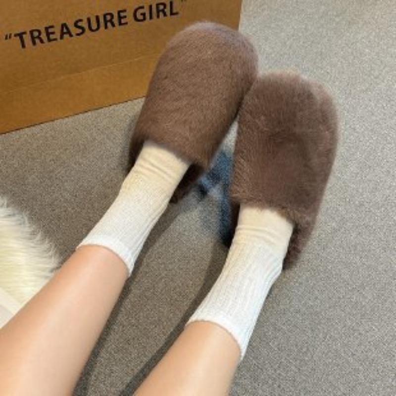 Mao Mao slippers women wear thick-soled bag head half slippers in autumn and winter imitation mink hair leopard print lazy drag