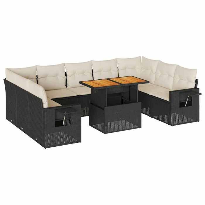 VidaXL Garden Lounge Set 10 Pcs with Cushions Black Braided Resin 3327192