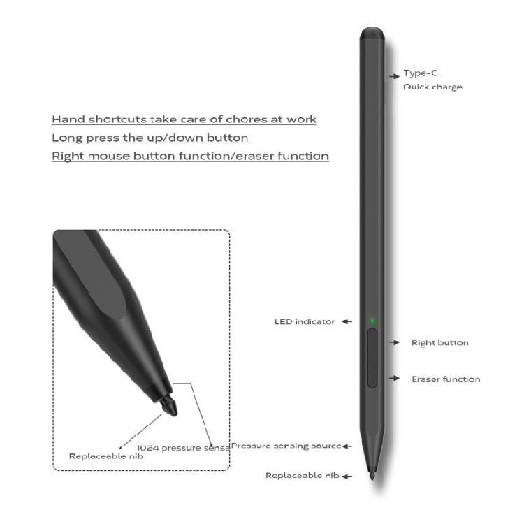 Portable Styluses Pen Magnetic Attachment Type C Charging for Go/Laptop/Book Tablets for Better Drawing Experience