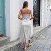 GMXIA Women's Fashion Summer Spring Solid Color Print Sleeveless V-Neck High Waist Casual Dresses