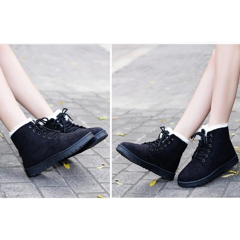2025 Women Winter Snow Boots Warm Flat Plus Size Platform Lace Up Ladies Women's Shoes New Flock Fur Suede Ankle Boots 35-43