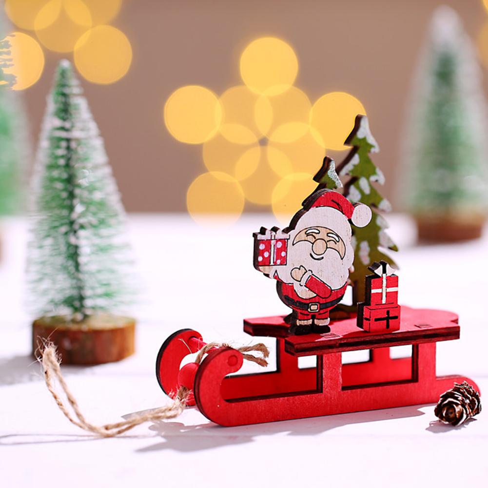 Christmas Sleigh Miniature Wooden Santa Snowman Deer Sled Ornament For Children Gift Desktop Small Ornaments Wooden Detachable