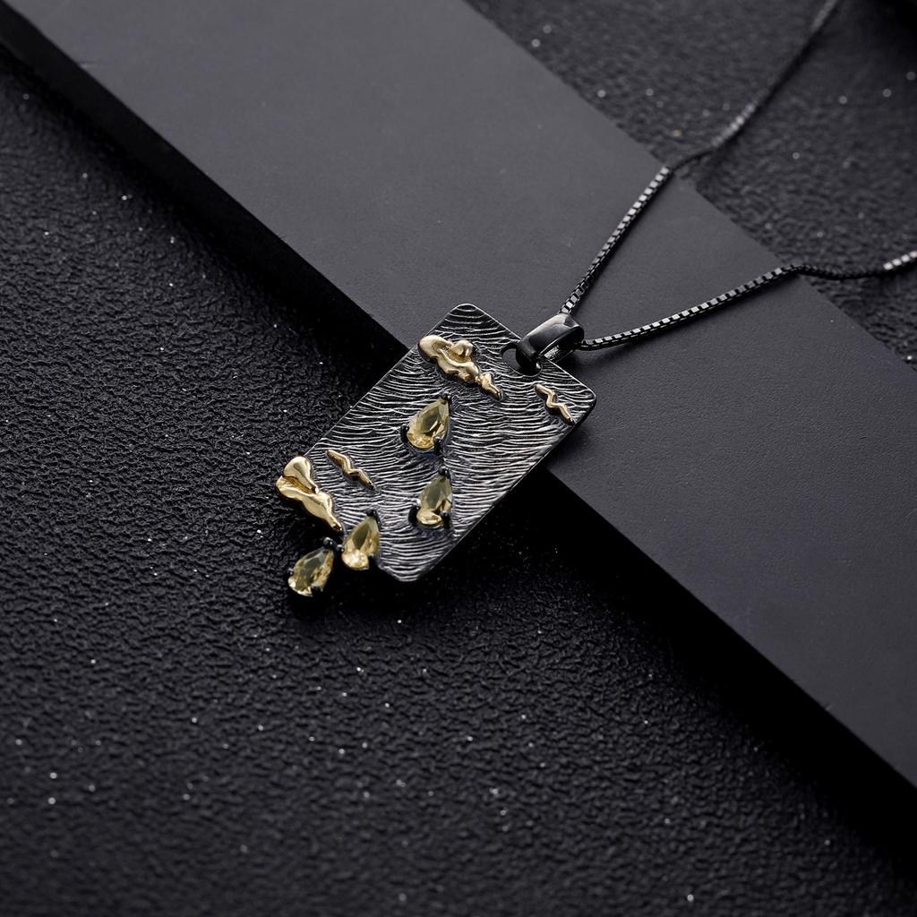 Eredeti tervezői csúcskategóriás drágakő medál, olasz kézművesség, retro 925 ezüst természetes topáz nyaklánc medál