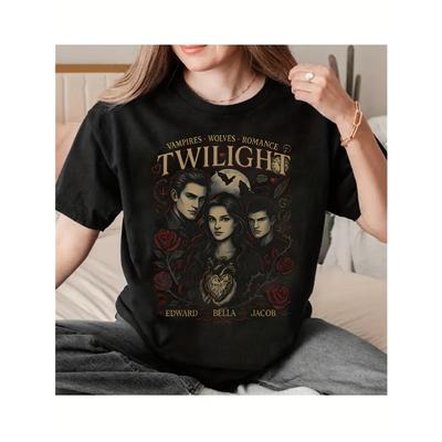 T-shirt da Donna Taglia Europea Stampa Cuore Rosa Crepuscolo, Design con Rose Rosse, Stile Romantico Vintage, Maglietta Casual e Comoda Girocollo