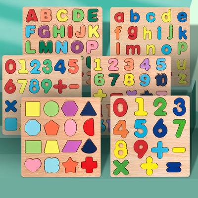 Kinder Alphabetische Arithmetik Zahl Geometrische Formen Holzpuzzle Montessori Vorschullernen Lernspiel Spielzeug für Kinder
