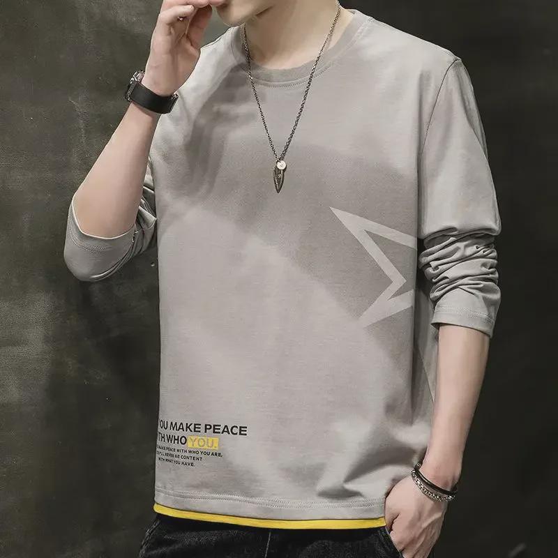 Men's Trendy Hong Kong Style Long-Sleeve T-Shirts: Versatile, Loose-Fit for Spring and Autumn