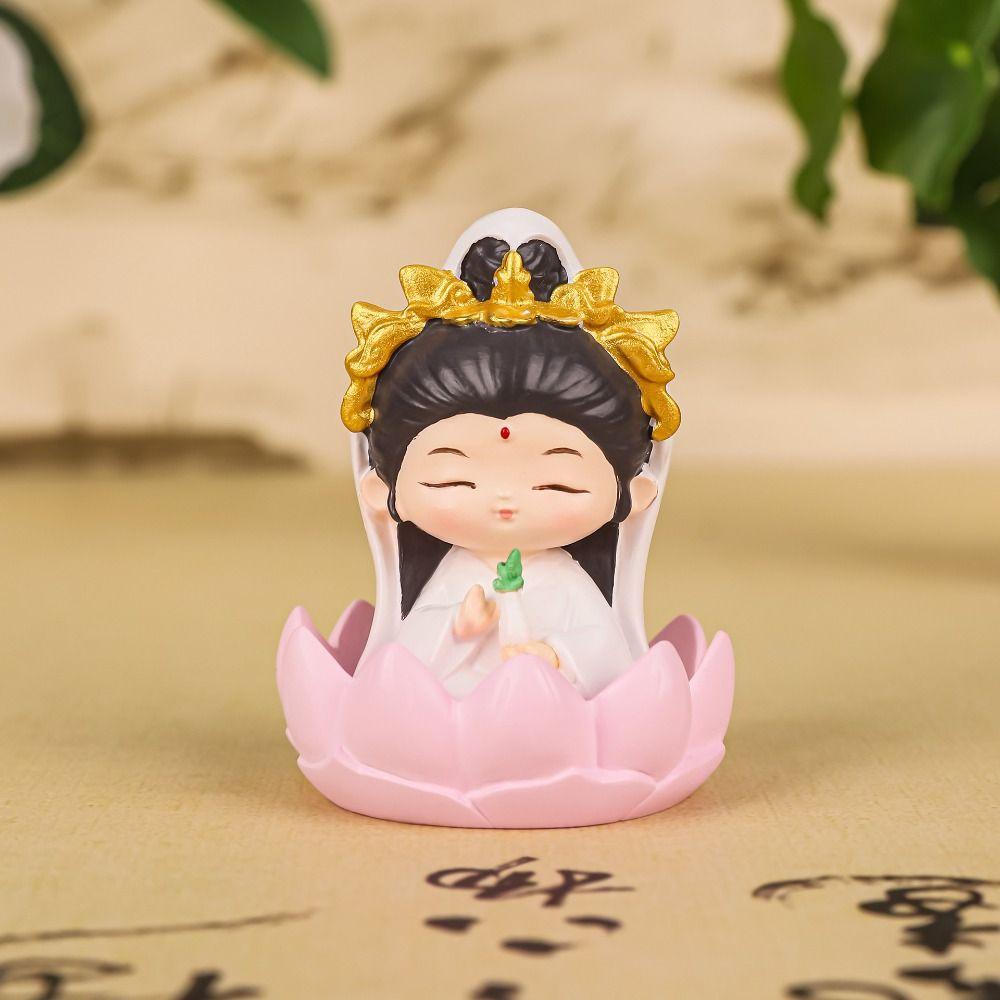 Cute Mini Buddha Guanyin Statues Resin Craft Delicate Cartoon Buddha Figures DIY Chinese Style Buddha Ornaments Office Bookshelf