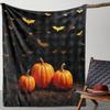 Autumn Pumpkin Bat Printed Flannel Throw Blanket Soft Plush Fleece Bed Sofa Cover,Cozy Decorative Warm Throw for Halloween Home Festival Decor