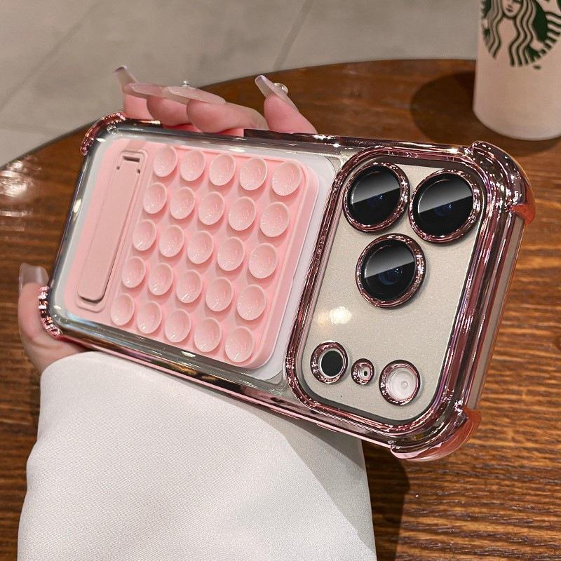 

Electroplated Drop-Proof Silicone Case with Suction Cup and Stand for iPhone 17 Pro Max and Apple 16 iPhone 17