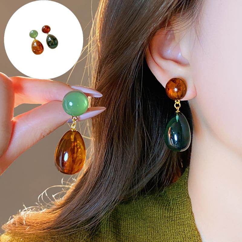 Asymmetric Drop Dangle Earrings Geometric Color Block Designs Resin for Women Vintage Fashion Gift Comfortable Wear