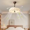 Vintage Song-Style Ceiling Fan Light with Printed Fabric Shade for Bedroom and Dining Room