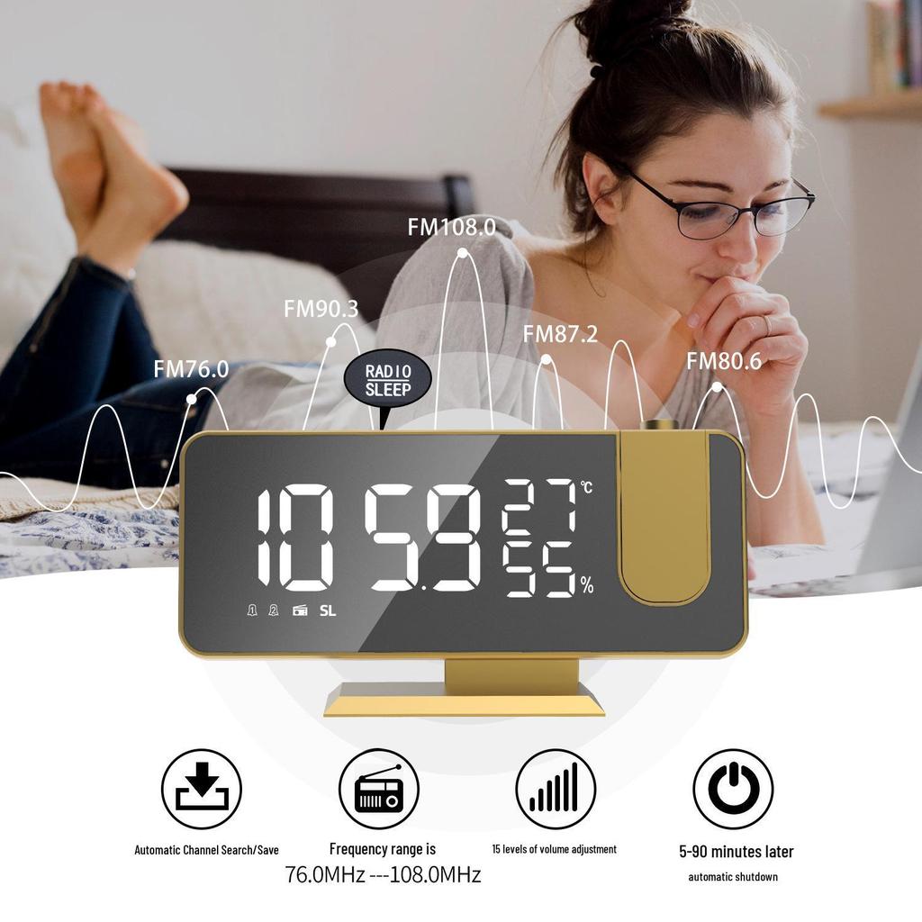 Dual Alarm Projection LED Mirror Clock with Large Display