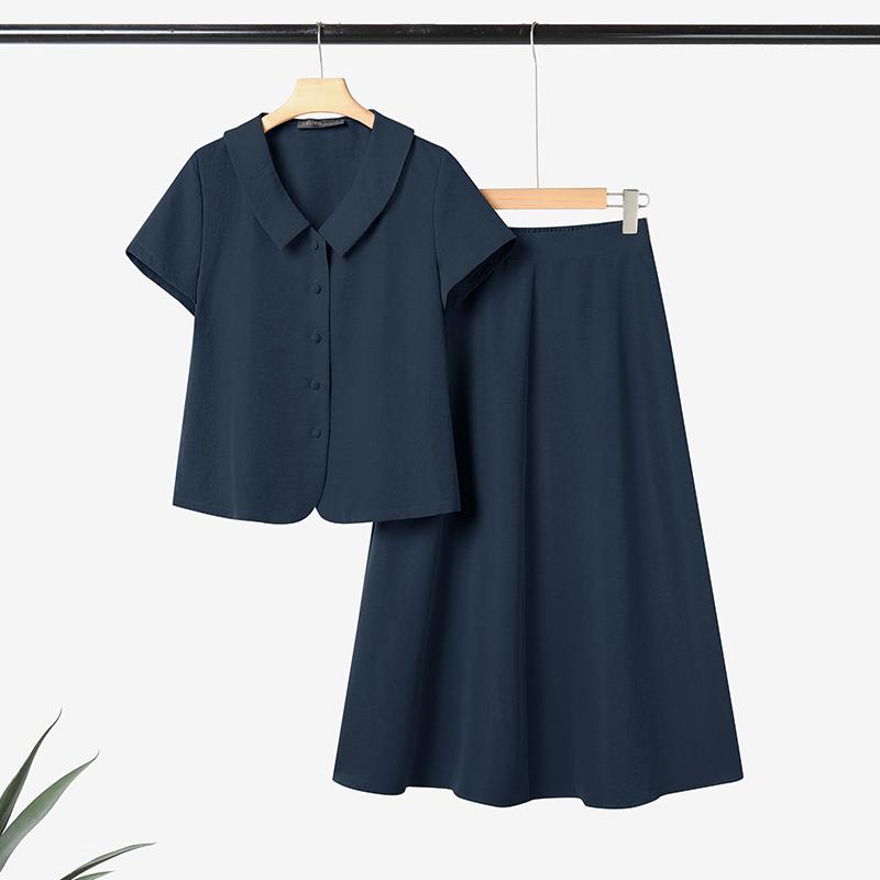

ZANZEA Женские блузки с коротким рукавом и юбки Летние комплекты из двух частей 5XL темно-синий