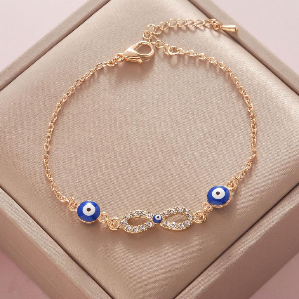 Fashionable Simple Rhinestone Evil Eye Four Leaf Clover Bracelet for Women