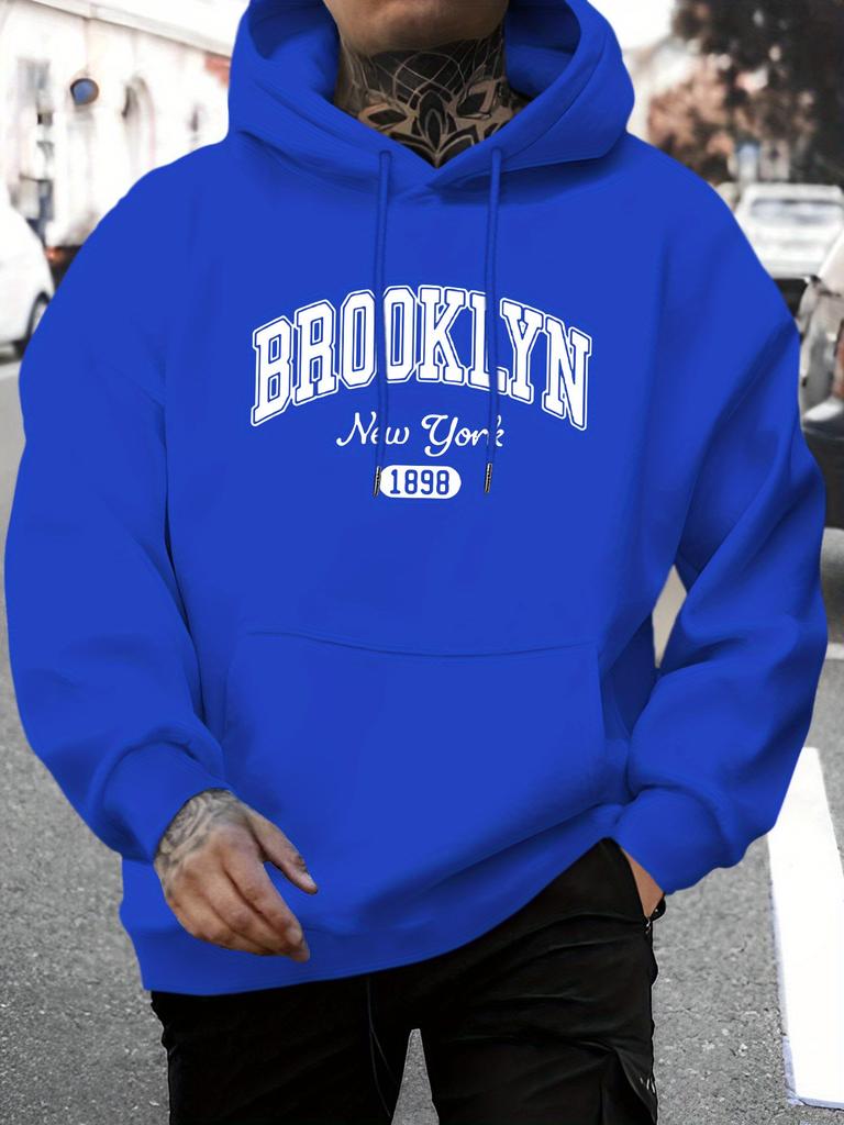 Men's Casual, Versatile and Fashion Hooded Sweatshirt with A BROOKLYN Letter Pattern A Warm Cozy Winter Hoodie for All Seasons