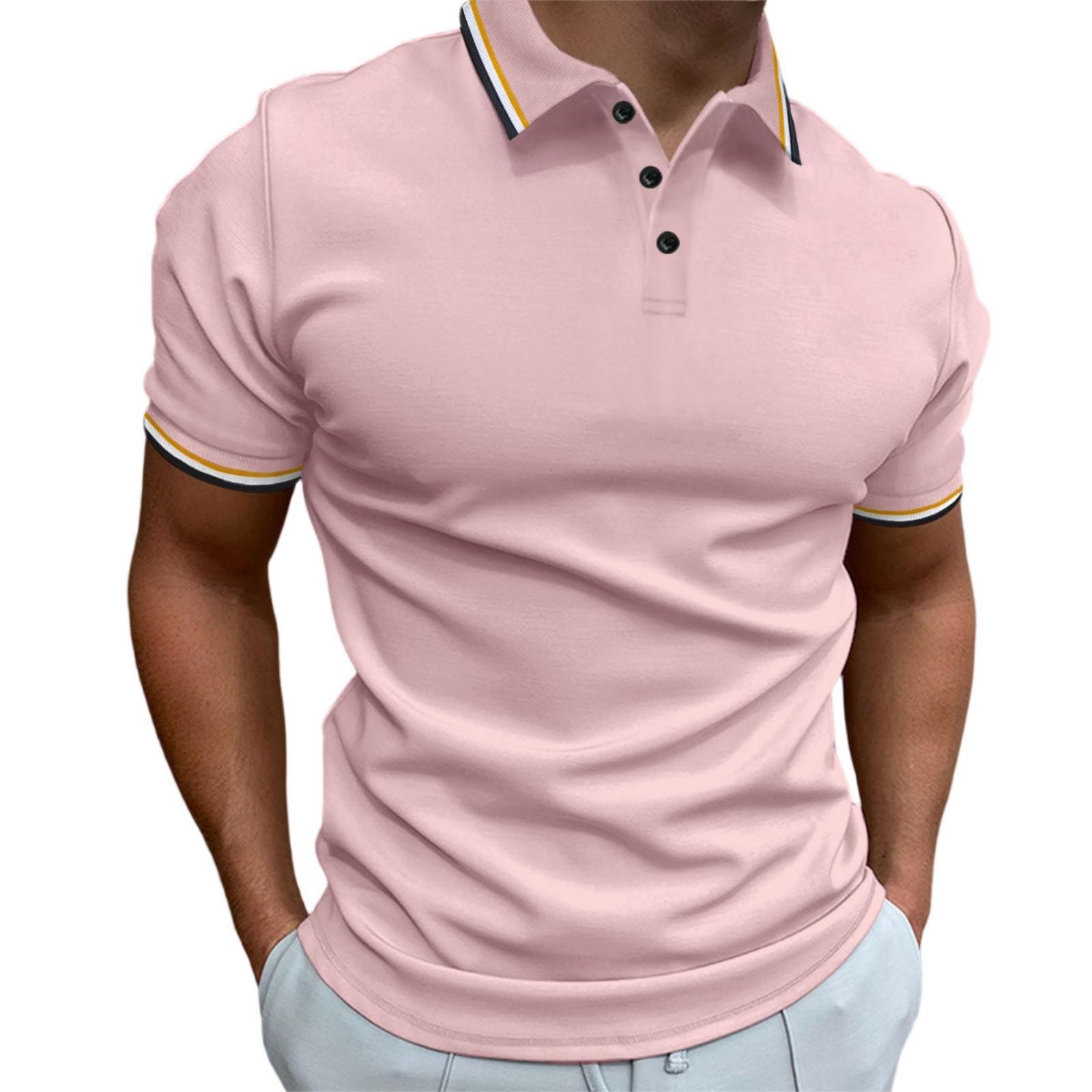 Men s Shirts Casual Short Sleeve Button Down Breathable Golf Shirts Vintage Collared T Shirt XXL розовый