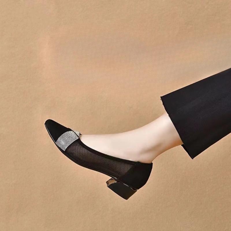 

New Women Pumps Autumn Shoes of Women Fashion Crystal High Heel Dress Pointed Grace Comfortable Low Heels Sexy Women High Heel 35