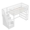 Loft Bed 90 x 200, High-Fence Safety Design with Wardrobe, Shelves and Storage with Safety Climbing Ladder, Multifunctional Bed, Solid Wood Bed, White