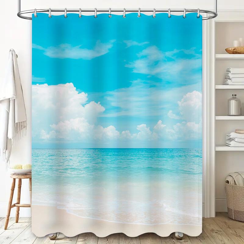 Beach Sky Shower Curtain Blue White Waterproof Printing Decorative Bath Room Window Water Proof Bathroom Decorations Indoor Home