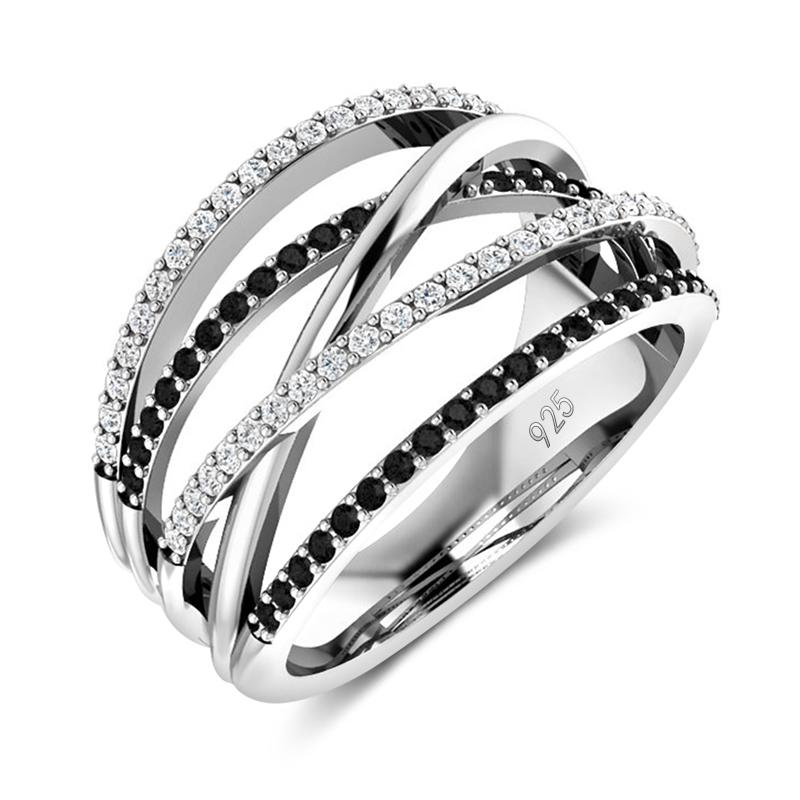 Cross Twist Women Finger Rings With Black&White Natural Zircon Stone Micro Paved Trendy Rings Gift Fine Jewelry