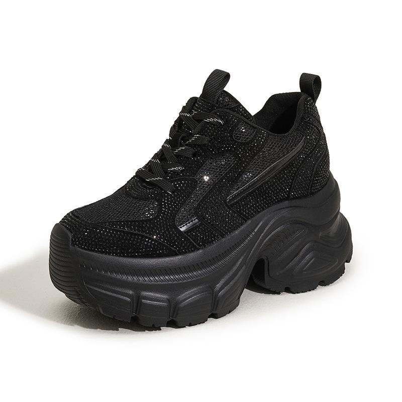 

Daddy shoes women s 2025 spring new lightweight and fashionable versatile platform muffin shoes mesh rhinestone inner height-increasing women s shoes 39 чорний