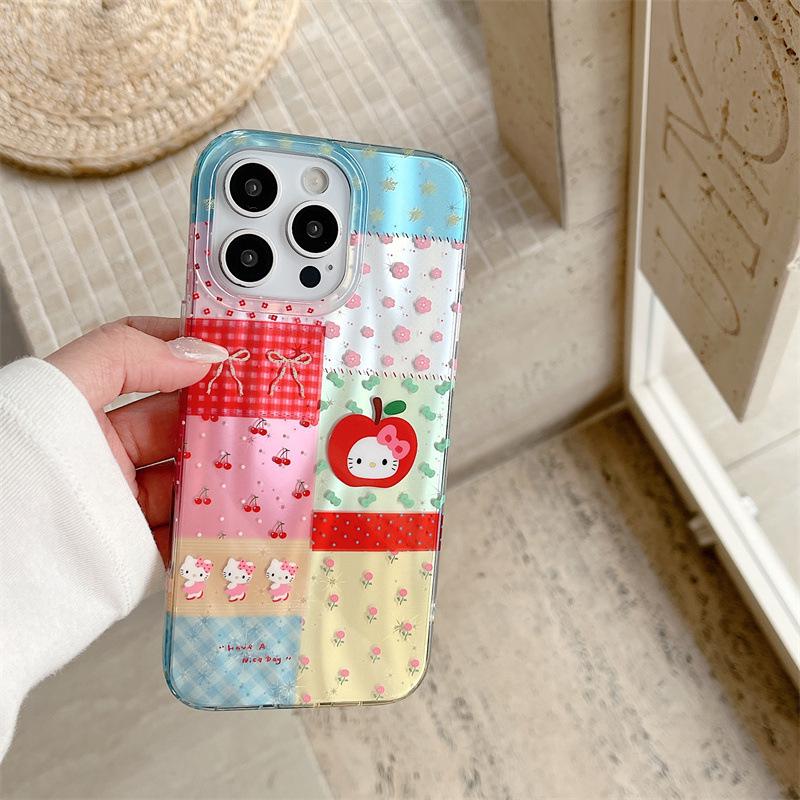 

Cherry Blossom Patchwork Plaid Cat Case for iPhone 17/16 Pro Max/15/14 17 Pro Max