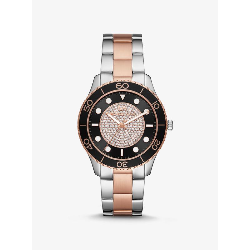 

Мужские часы Michael Kors Oversized Runway Dive с паве, двухцветные, MK6960 розового золота/серебряный