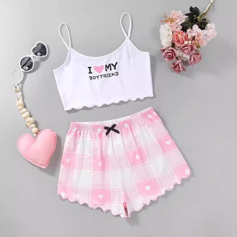 European and American Sleeveless Tank Top & Shorts Two-Piece Pajama Set for Women
