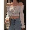 Bluză sexy pentru femei Top cu umeri cu mânecă lungă Cămașă albă cu mâneci bufante Tunica cu volane Crop Top Vară Tube Top